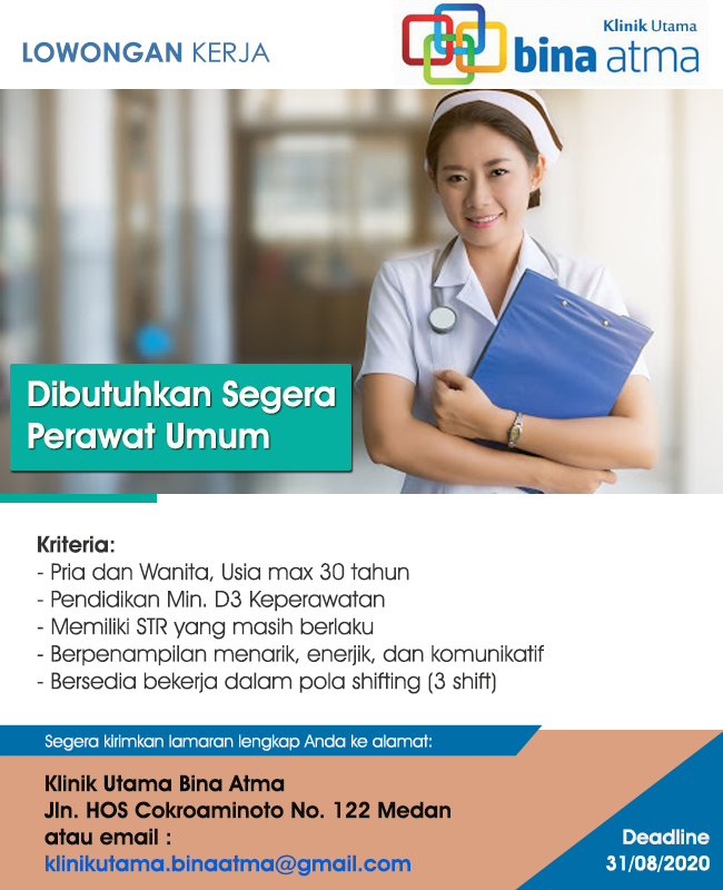 Lowongan Kerja Medan Terbaru Perawat Di Klinik Bina Atma Medan Medanloker Com Lowongan Kerja Medan