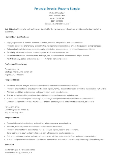 forensic scientist resume sample resume samples