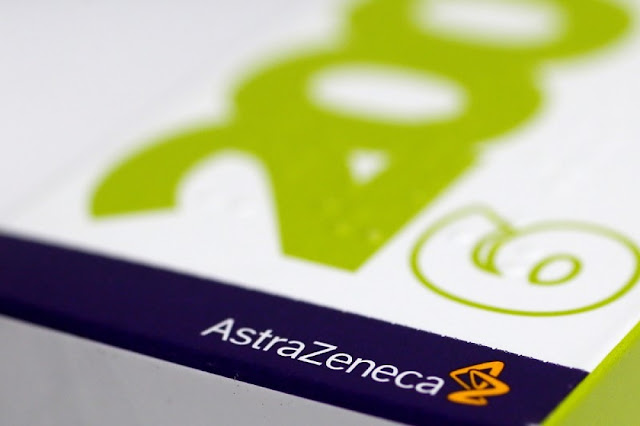 FILE PHOTO: The logo of AstraZeneca is seen on a medication package at a pharmacy in London April 28, 2014. To match Insight CHINA-CANCER/BLACK MARKET REUTERS/Stefan Wermuth/File Photo