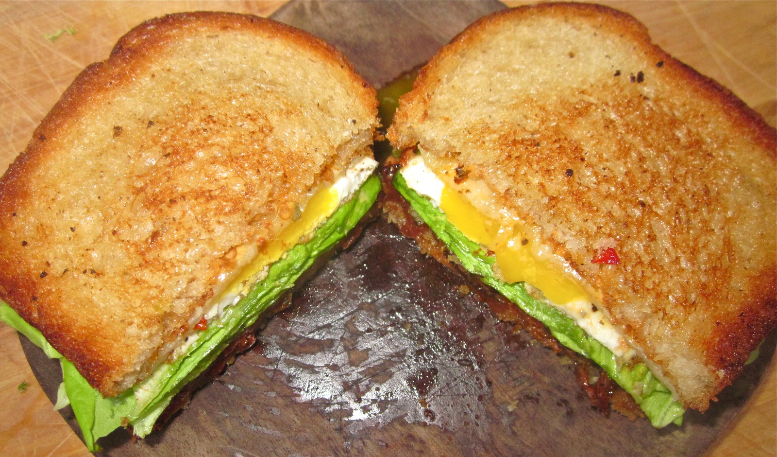 Haute + Heirloom Spicy Fried Egg BLT’s with Tomato Confit, Glazed Bacon, Butter Lettuce