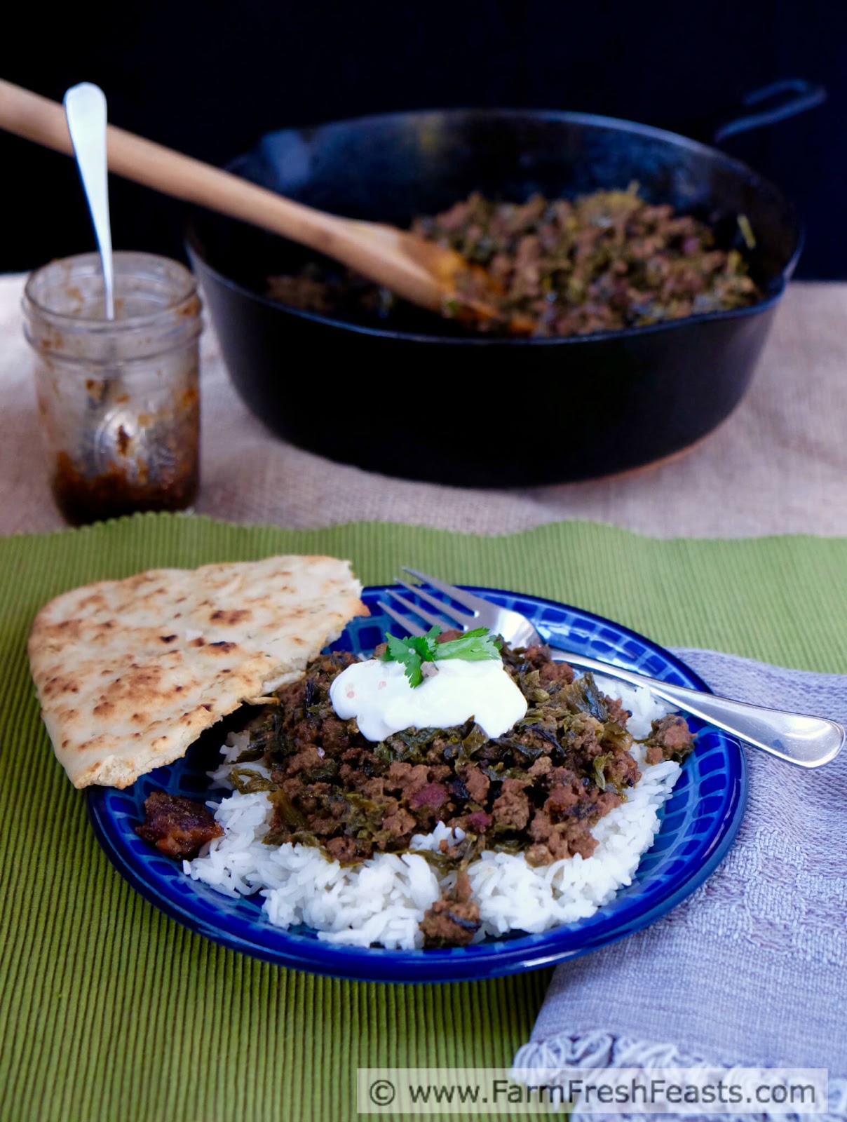 Farm Fresh Feasts Mustard Greens Kheema (Ground Beef and Mustard