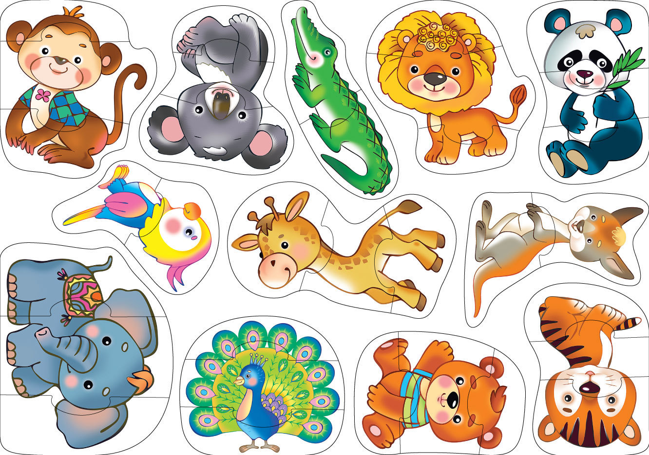 Познаем животных. Набор пазлов Дрофа-Медиа веселый зоопарк. Для детей. Животные. Иллюстрации животных для детей. Рисунки животных для детей.