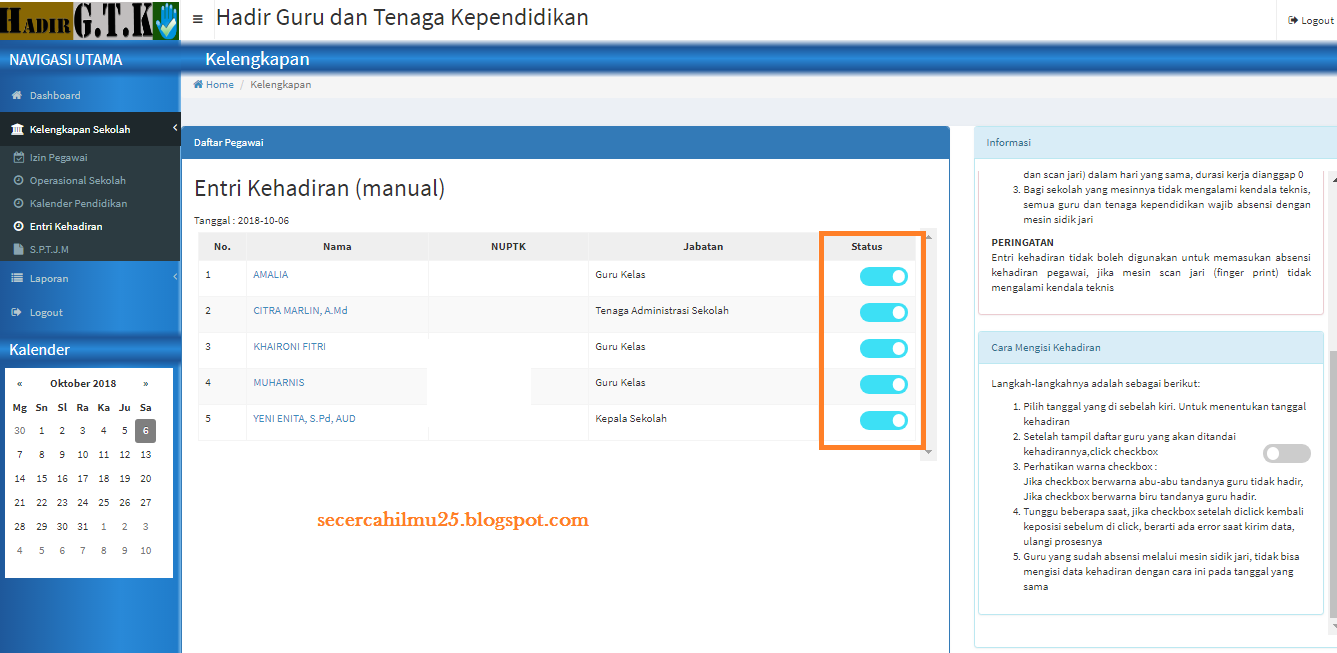 Cara Mengisi Entri Hadir Guru Dan Tenaga Kependidikan Di Dhgtk V 2 Secercah Ilmu