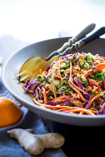 Authentic Thai cuisine, including light Thai salad with noodles, vegetables, and peanut sauce.