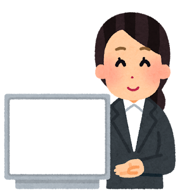 モニターを見せる人のイラスト（会社員・女性）