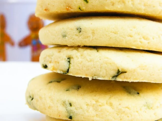 Close up of stack of Lemon and Sweet Basil Shortbread