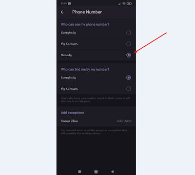 cara mengubah privacy nomor hp atau telepon di telegram