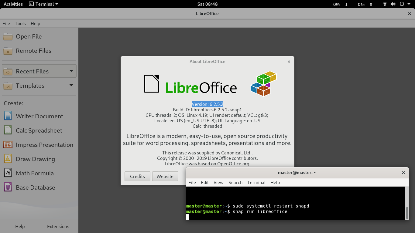LibreOffice 6.2 on Debian Buster from DEB, AppImage, Flatpak, and Snap