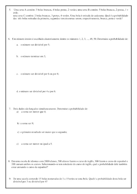 EXERCÍCIOS DE PROBABILIDADE