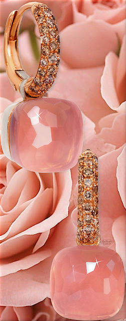 ♦Pomellato Pale Rosette Pink diamond and rose quartz nudo drop earrings #jewelry #pink #brilliantluxury