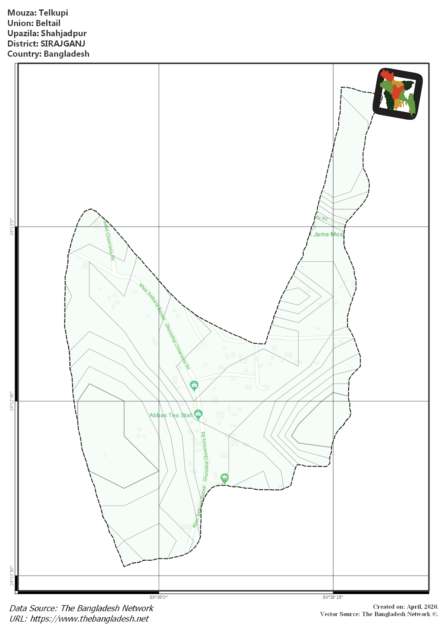 Map of Telkupi Mouza of Shahjadpur Upazila, SIRAJGANJ Map of Telkupi Mouza of Shahjadpur Upazila, SIRAJGANJ, Bangladesh.