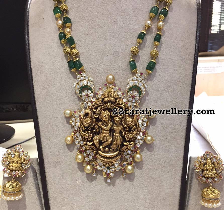 Emerald Beads Chain with Krishna Pendant Jewellery Designs