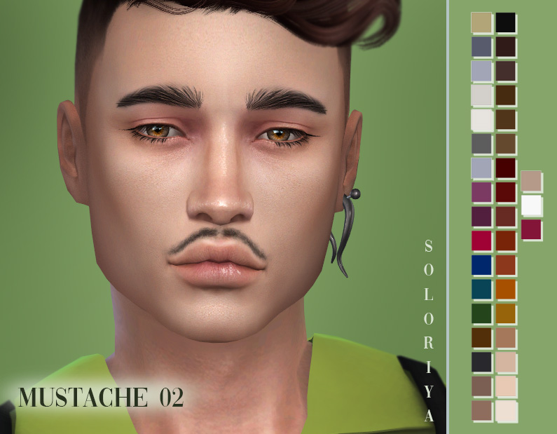 soloriya Mustache 02, nose shine 03, pimples 03, scars 0405. Sims 4.