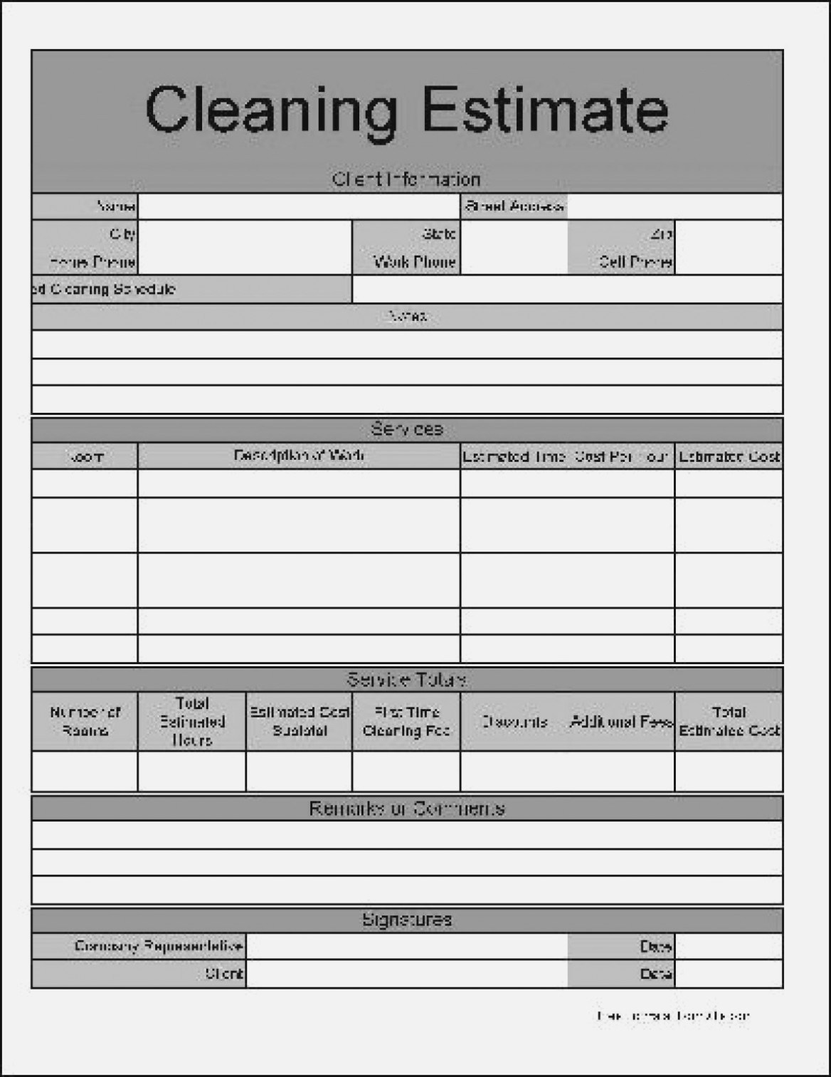 Cleaning Estimate Form Invoice Template