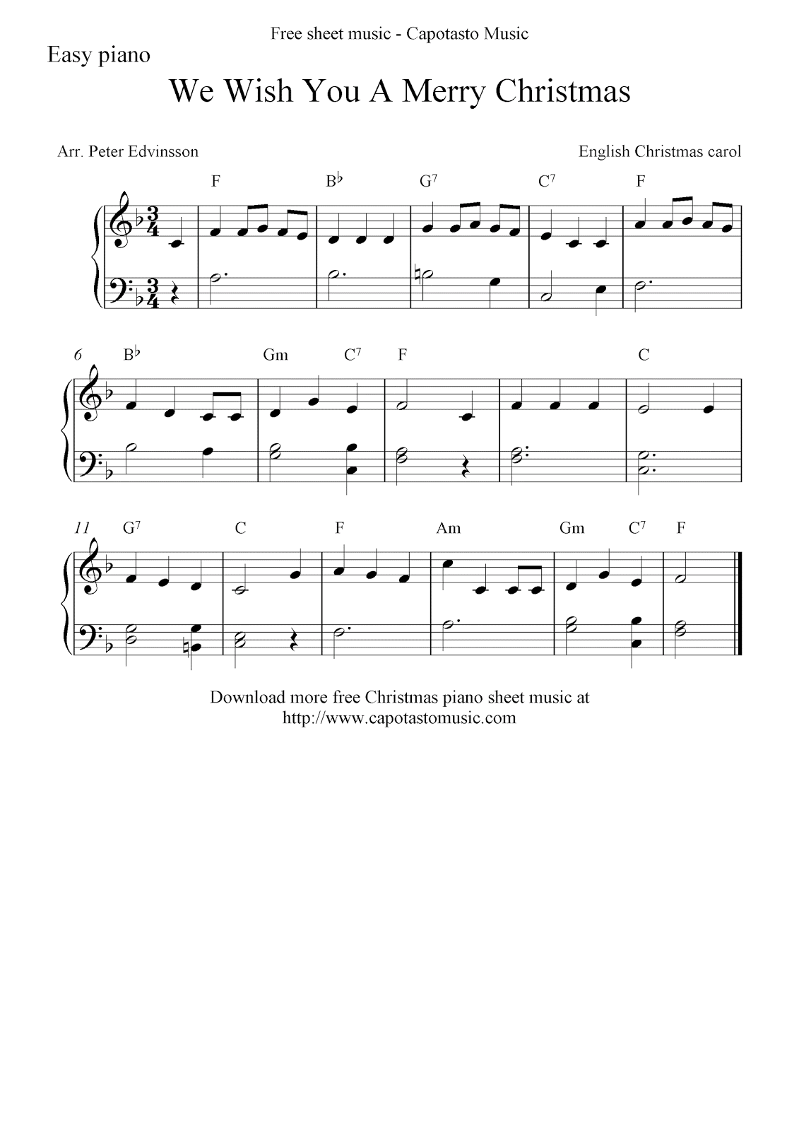 Free Christmas Sheet Music For Easy Piano We Wish You A Merry Christmas
