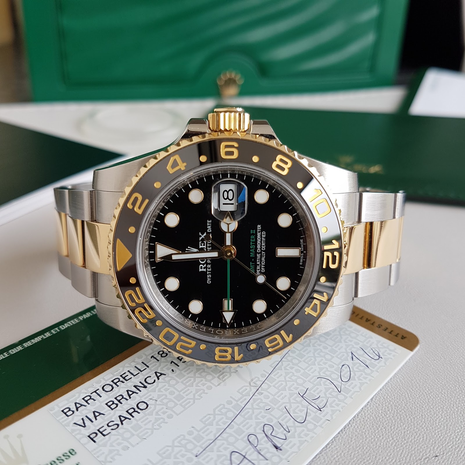 Jual, Beli, Tukar Tambah, Service Jam Tangan Mewah / Arloji Original  (Buy-Sell-Trade In-Service) : (SOLD) ROLEX GMT MASTER II TWO TONE BLACK  DIAL CERAMIC BEZEL REF:116713 AUTOMATIC 40MM YEAR 2014 (BOX AND