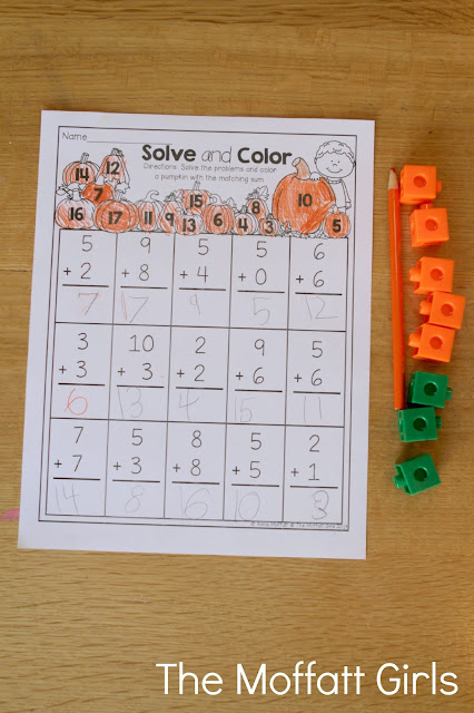October NO PREP Packet (1st Grade) in action! Teach addition, subtraction, sight words, phonics, grammar, handwriting and so much more with the October NO PREP Packet for First Grade!