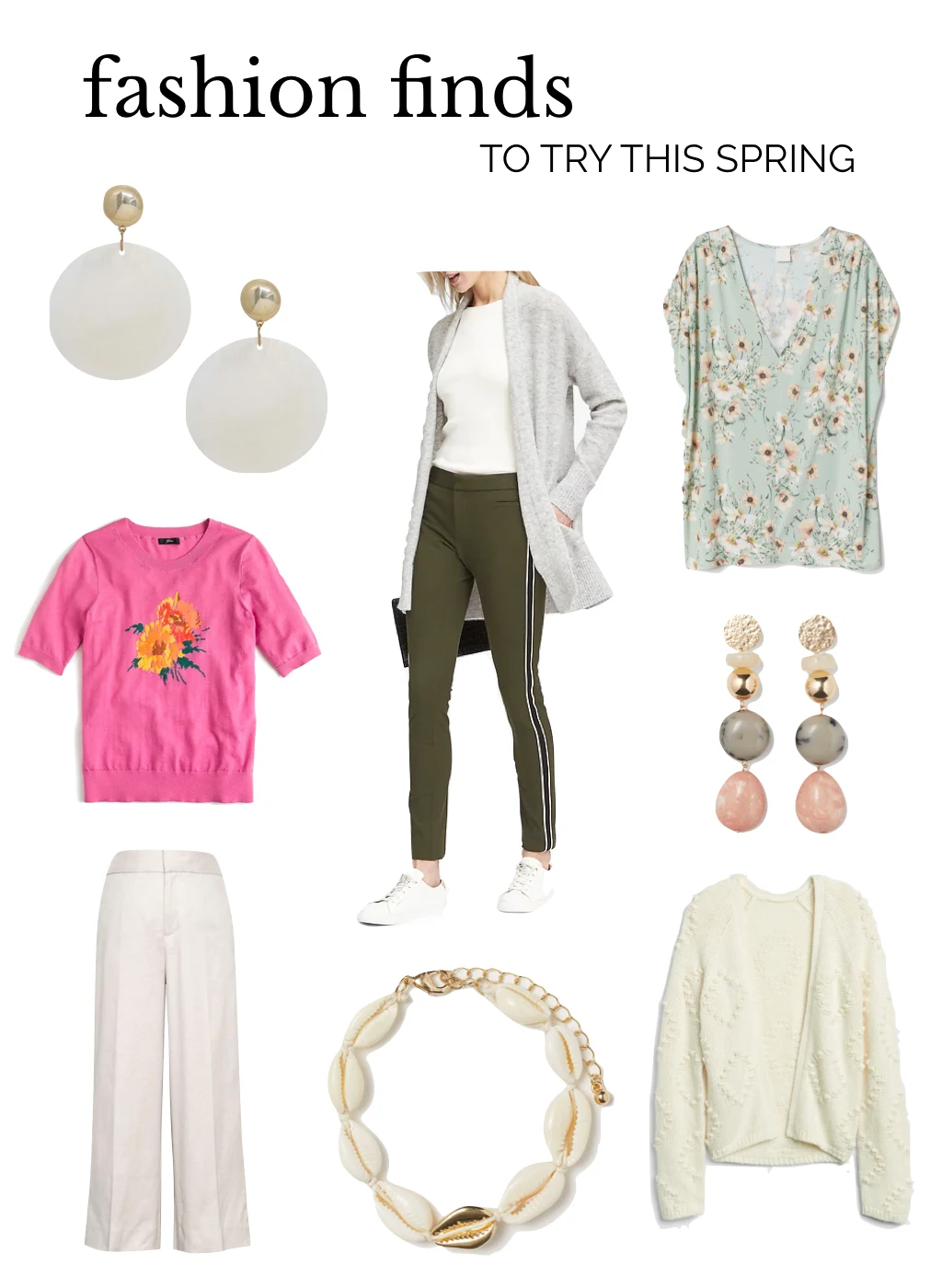 spring fashion 2019, new pant shapes, shell jewellry, floral fashion