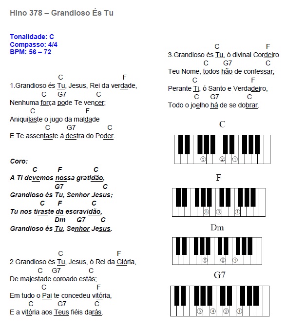 378 CCB GRANDIOSO ÉS TU TECLADO TOCADO APOSTILA CCB