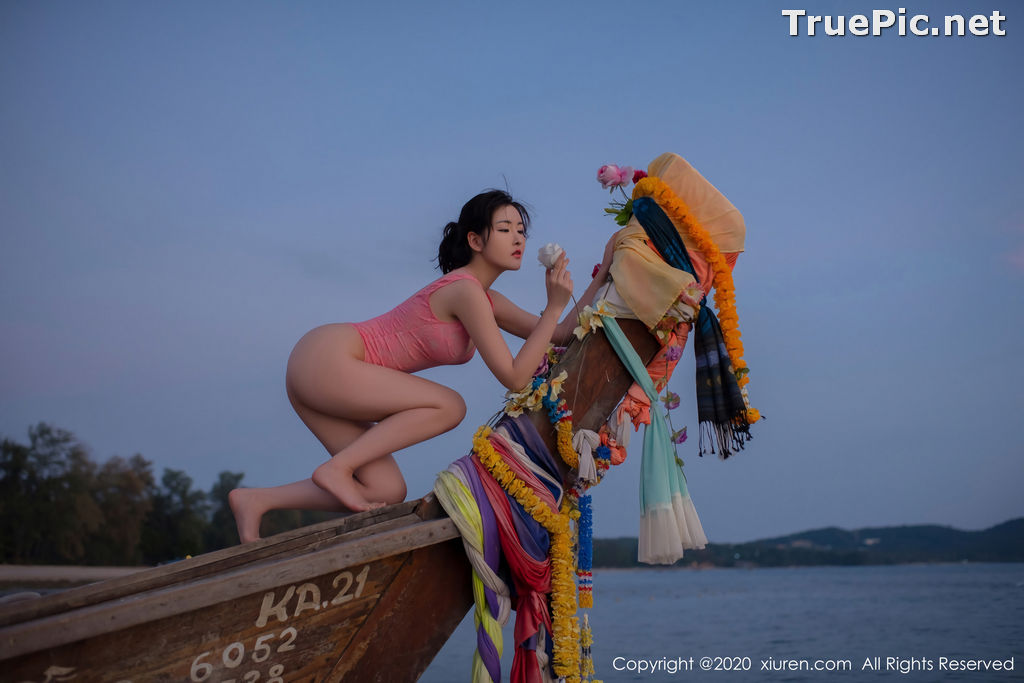 Image XIUREN No.2340 - Chinese Model Shen Mengyao (沈梦瑶) - Sexy Pink Monokini on the Beach - TruePic.net - Picture-48