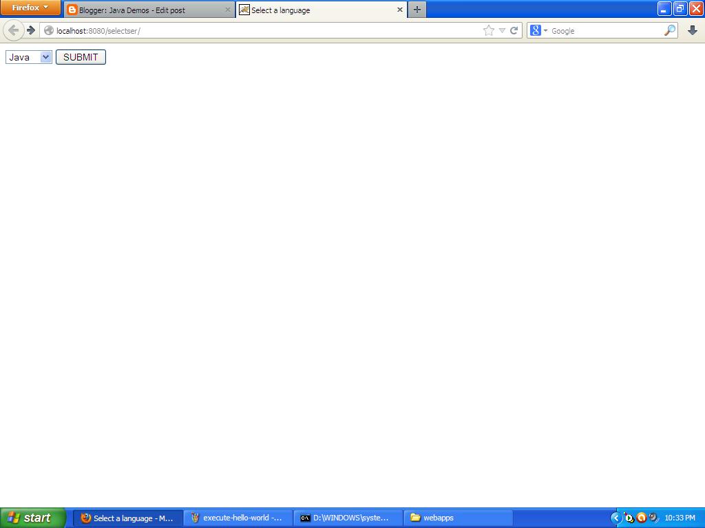 Handling Choice in HTML form in Servlets — Java Demos