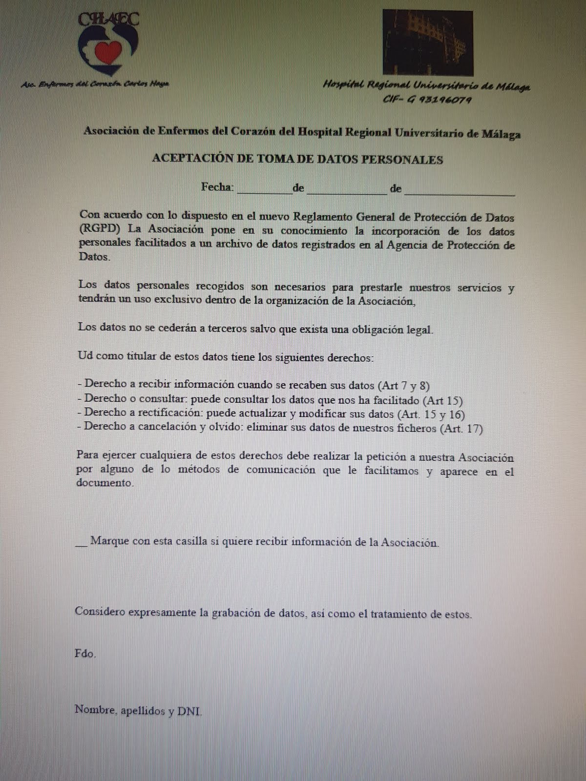 Documento de aceptación datos personales