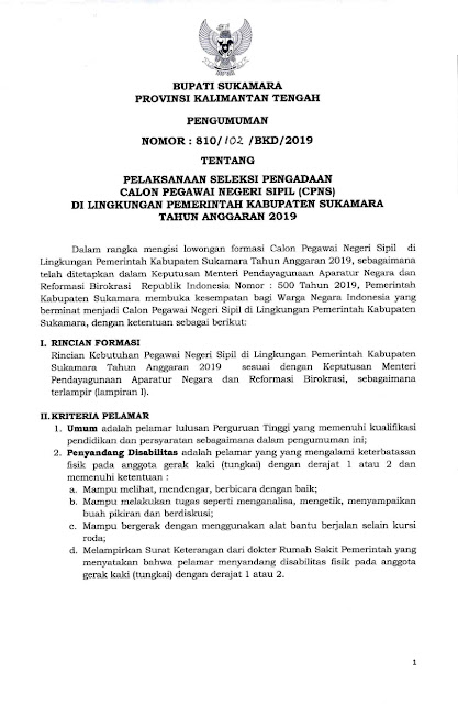 Kuota Formasi Cpns Pppk Tahun 2021 Kabupaten Sukamara Lowongan Kerja Kalimantan Tengah