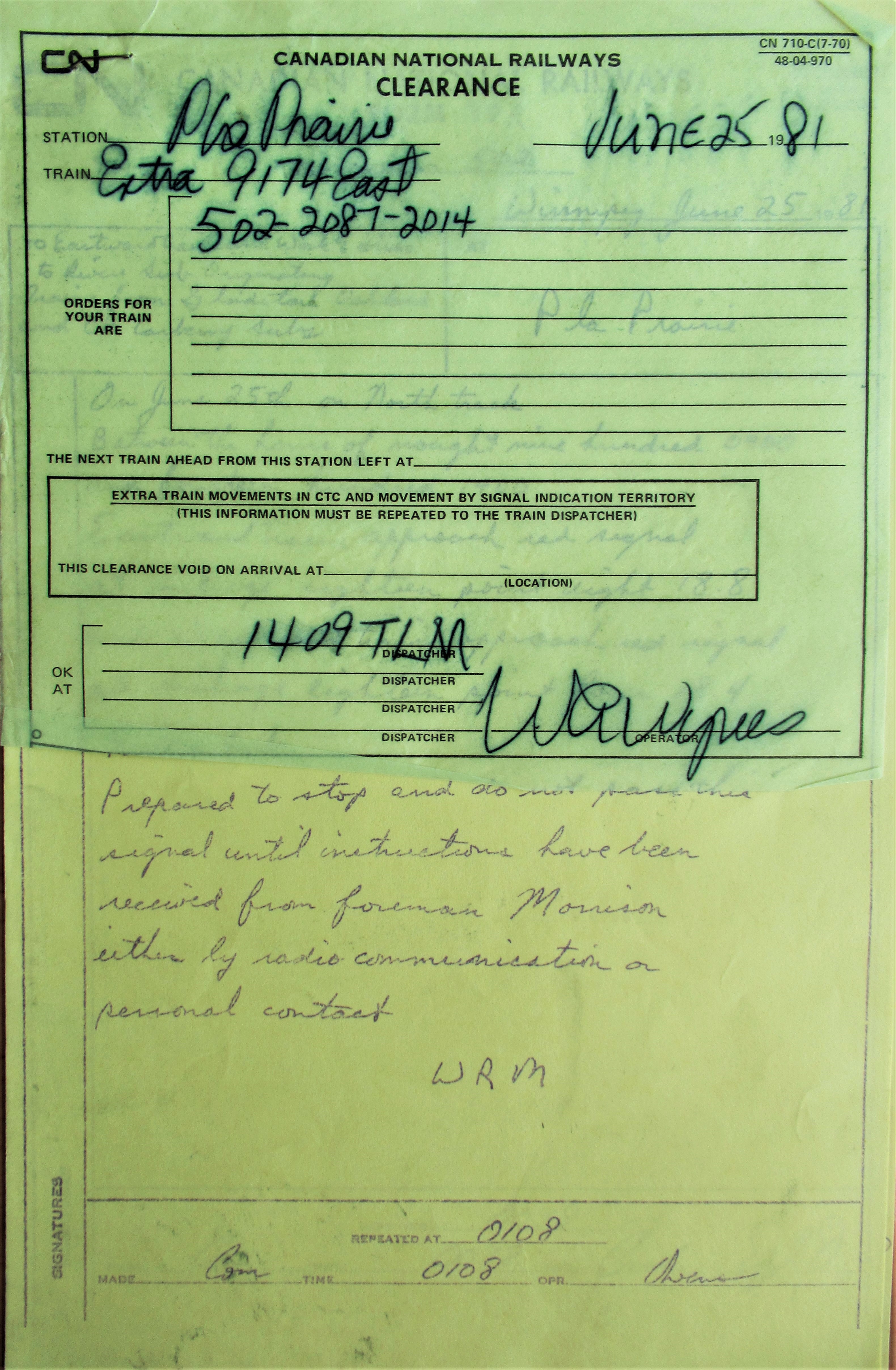 Trackside Treasure Postscript CN's Portage la Prairie Operators