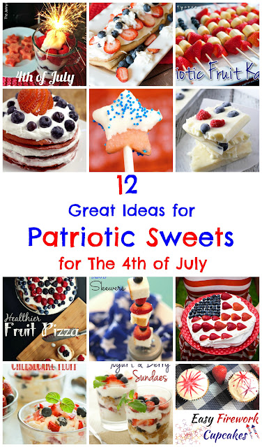 12 Great Ideas for Patriotic Sweets:  A round-up of red, white, and blue sweets perfect for American Independence Day shared on Great Idea Thursdays link party.