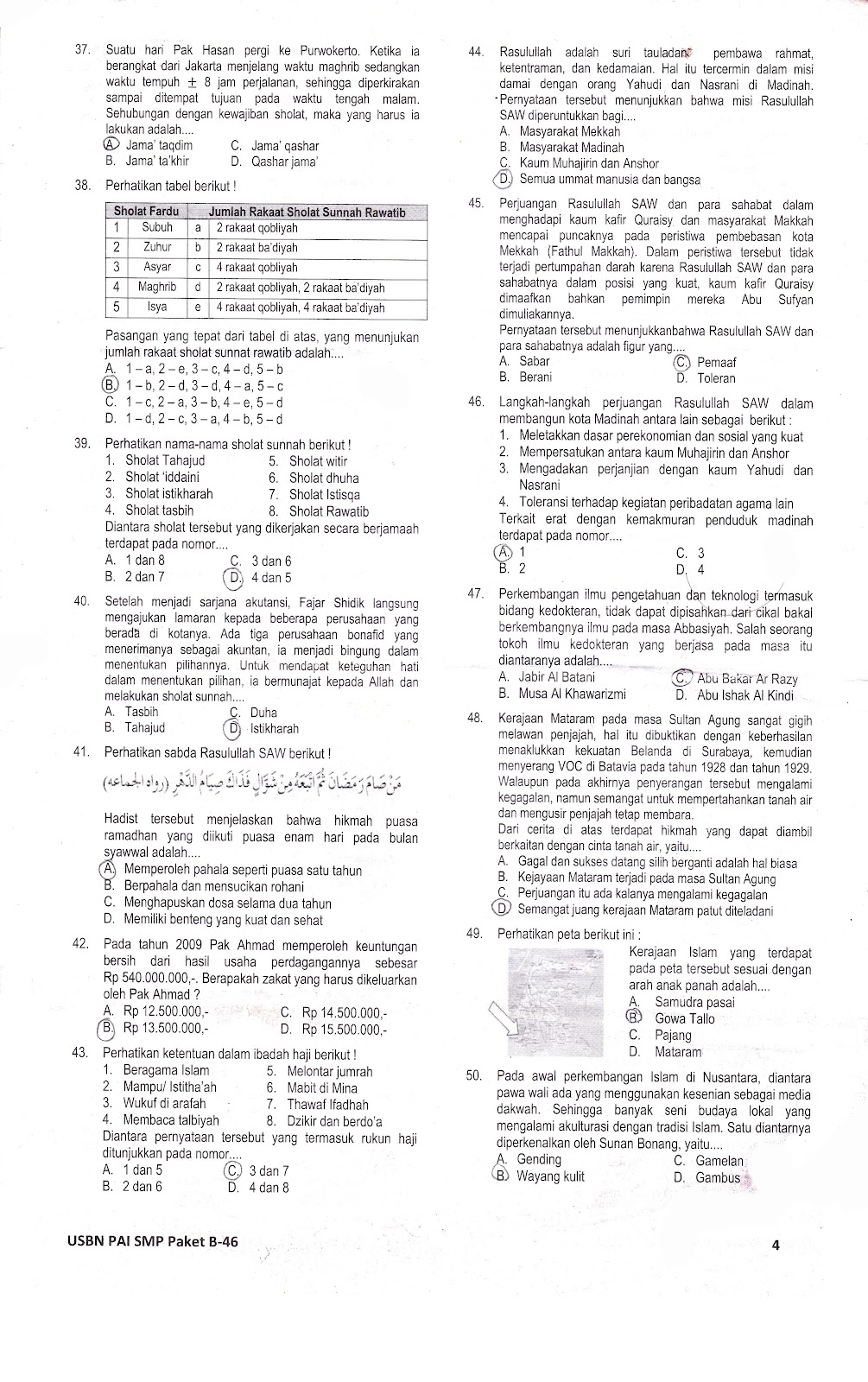 Contoh Latihan Soal SMP (B-46) Untuk Mata Pelajaran PAI ...