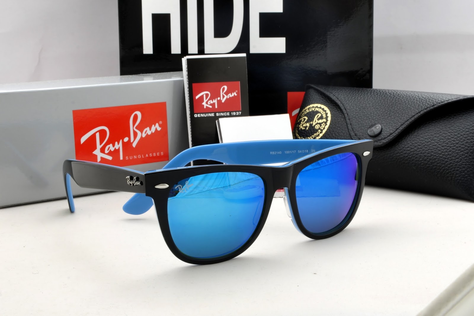 RayBan Wayfarer RB2140 BlackBlue Frame, Blue Mercury Lens Spek Mata
