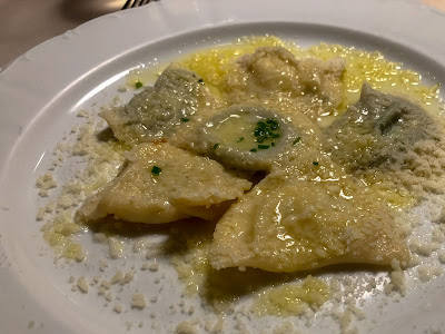 Dining at Maso Runch. Canci t’ega - spinach and ricotta ravioli, in brown butter.