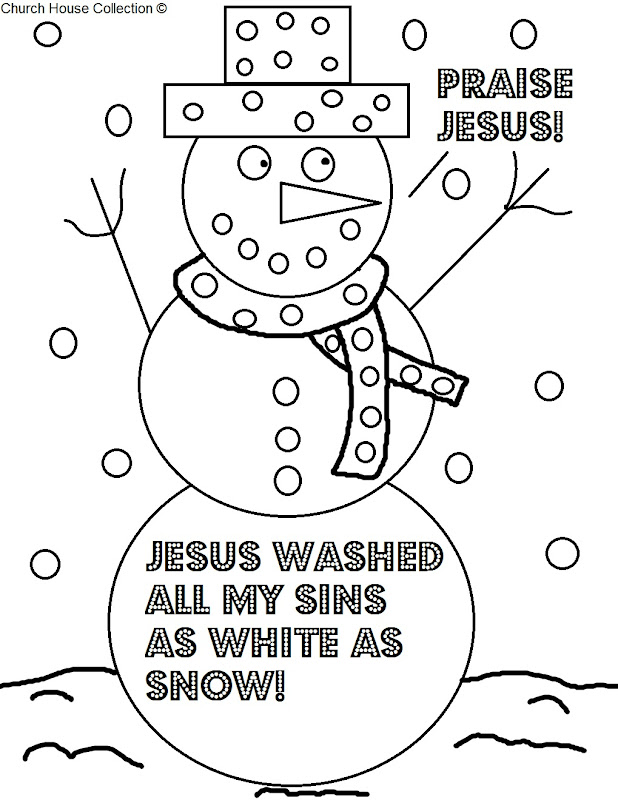 Christmas Coloring Page For Sunday School- Snowman Praise Jesus  title=