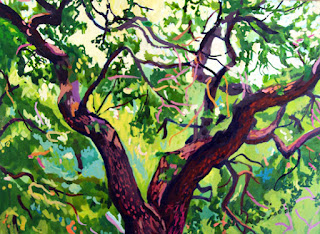 A miniature acrylic ink painting of an oak tree in San Antonio 