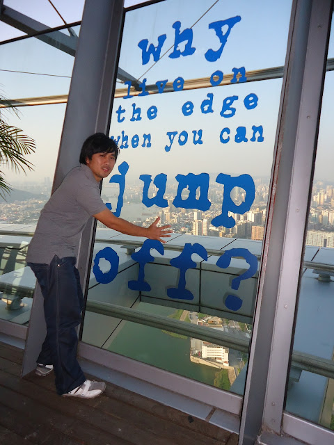 Ed posing before the bungy jump at Macau Tower