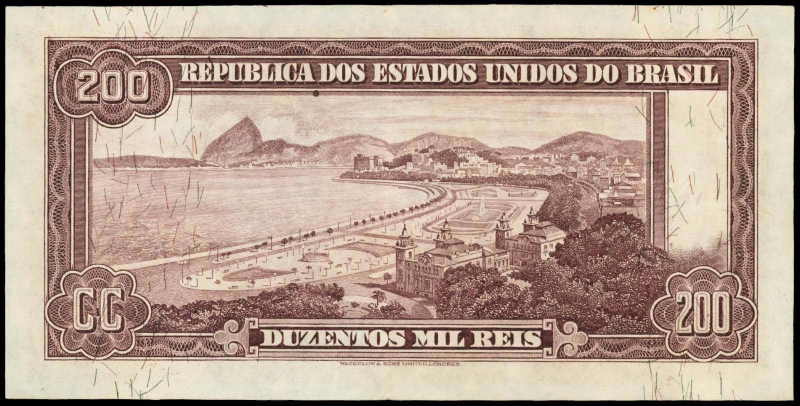 Brazil money currency 200 Mil Reis banknote 1936 Rio de Janeiro