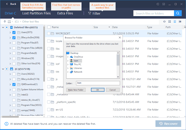 Pilih file dan klik tombol 'Recover'