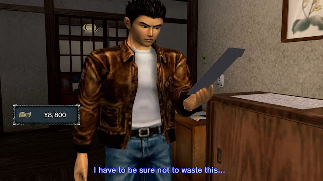 Ryo picks up his daily allowance envelope (Shenmue I)