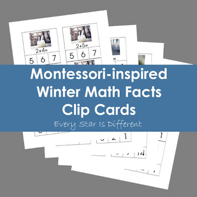 Montessori-inspired Winter Math Facts Clip Cards