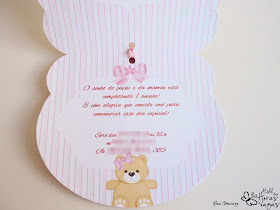 convite artesanal provençal floral ursinho cabeça urso menina 1 aninho