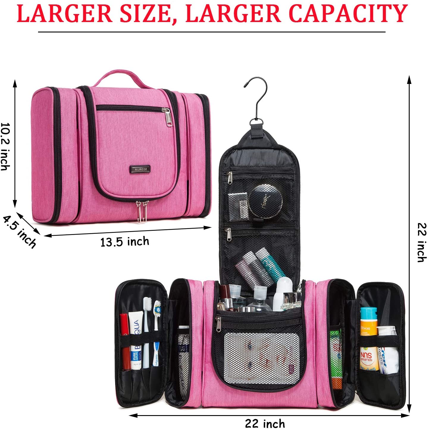 Extra Large Hanging Toiletry Bag, SCORLIA 3 in 1 Travel Makeup Bag