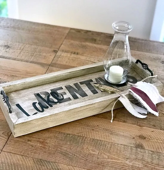 Lake Rentals rustic tray with cabinet handles