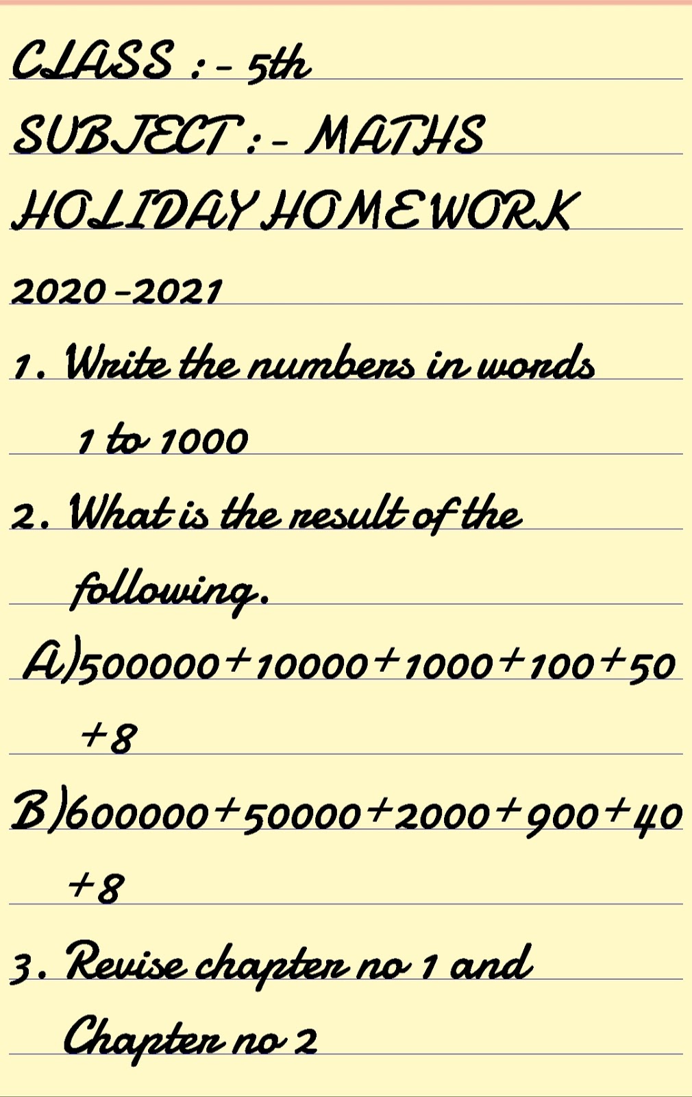 holiday homework maths class 5