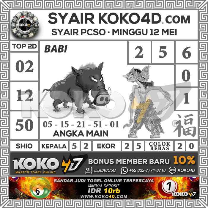 Prediksi Syair PCSO Hari Minggu Tanggal 12 Mei 2019 Situs Cara Pasang
