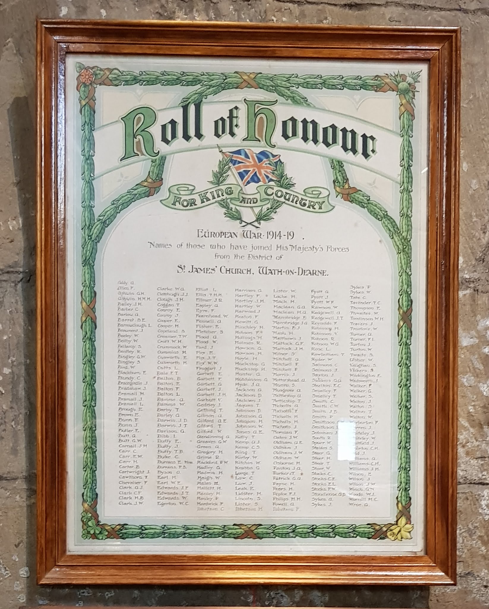 Barnsley & District War Memorials Wath upon Dearne, All Saints, FWW