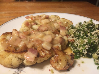 Keto, Low-Carb, Gluten-Free Cauliflower Steak with Bacon Aioli