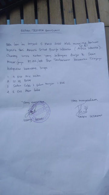 KPM SP LLI Donasi untuk korban banjir karawang 5 maret 2020