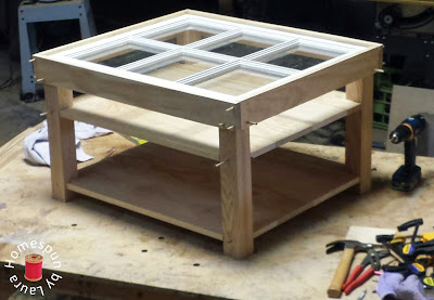 DIY repurposed window table construction process