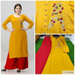 Fancy Pure Rayon Cotton Zardosi Hand Work Kurti Sets