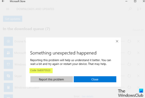 ข้อผิดพลาดของ Microsoft Windows Store 0x80070520